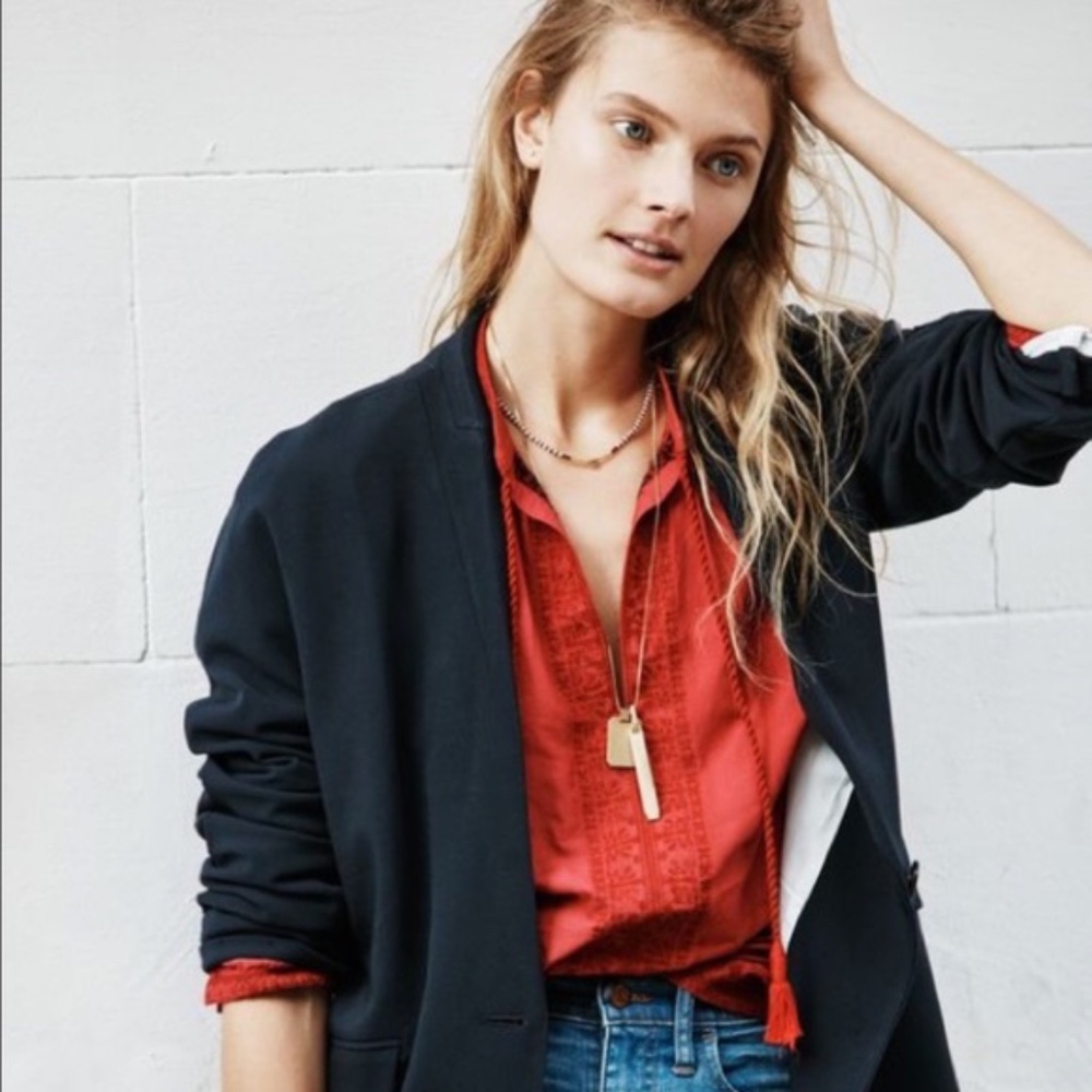 Madewell red embroidered popover with tassel ties - Picture 2 of 13